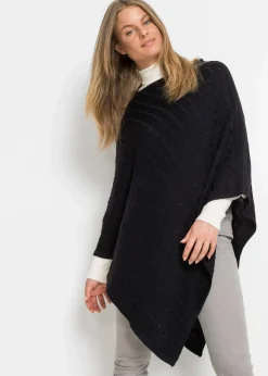 bonprix Ponchos|Schuhe & Accessoires In Spezialgrößen·Tücher & Ponchos|Poncho mit Kaschmiranteil schwarz