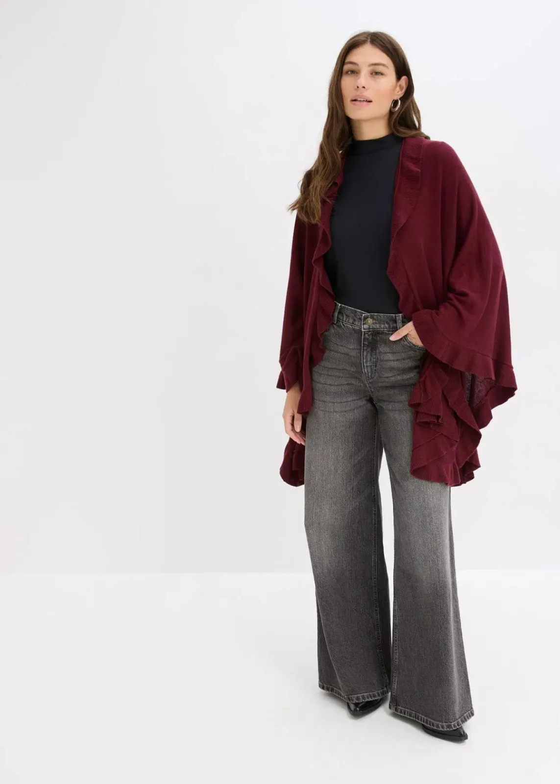 bonprix Pullover & Strickjacken|Strickmode|Poncho mit Kaschmiranteil ahornrot