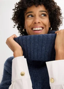 bonprix Pullover & Strickjacken|Strickmode|Poncho-Pullover mit Wollanteil anthrazit