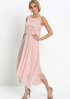 bonprix Kleider|Festliche Mode|Premium Chiffonkleid mit Spitze zartrosa