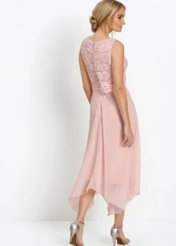 bonprix Kleider|Festliche Mode|Premium Chiffonkleid mit Spitze zartrosa