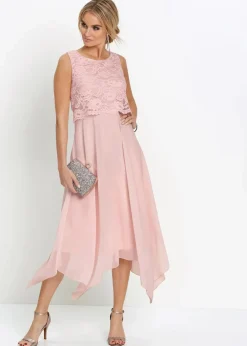 bonprix Kleider|Festliche Mode|Premium Chiffonkleid mit Spitze zartrosa