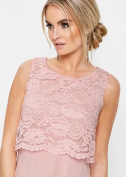 bonprix Kleider|Festliche Mode|Premium Chiffonkleid mit Spitze zartrosa