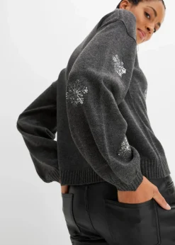 bonprix Pullover & Strickjacken|Strickmode|Pullover anthrazit meliert