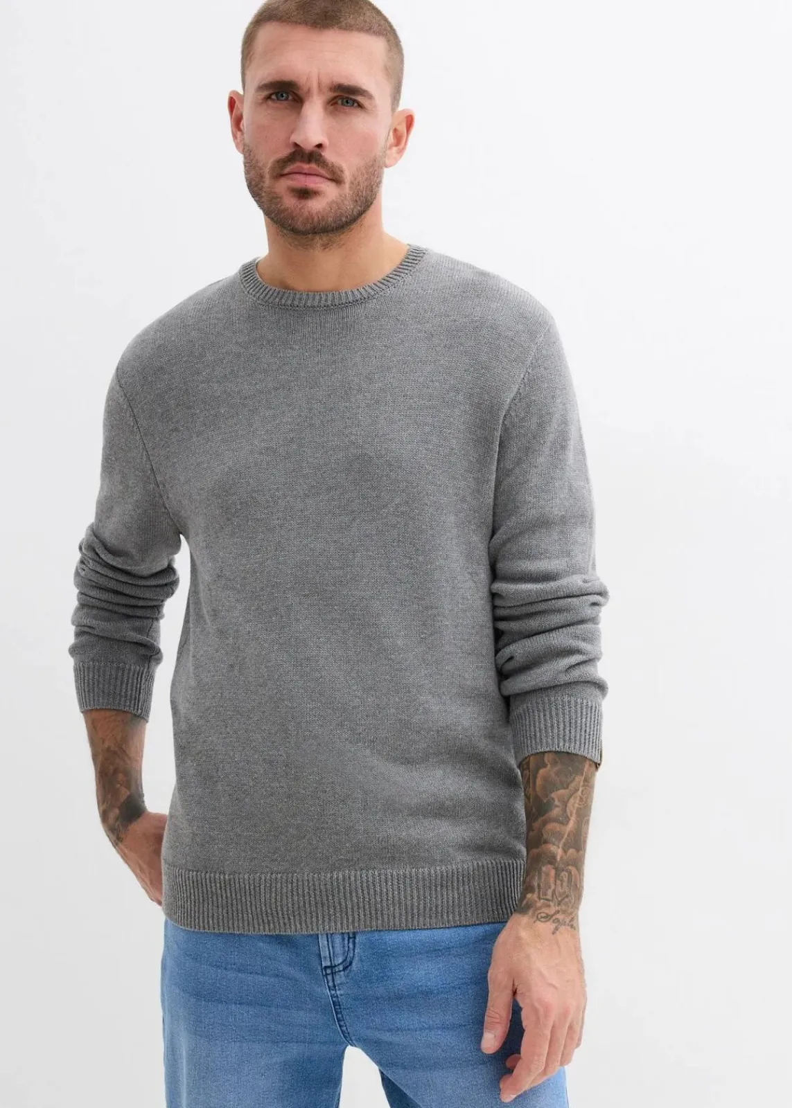 bonprix Große Größen|Basics|Pullover grau meliert