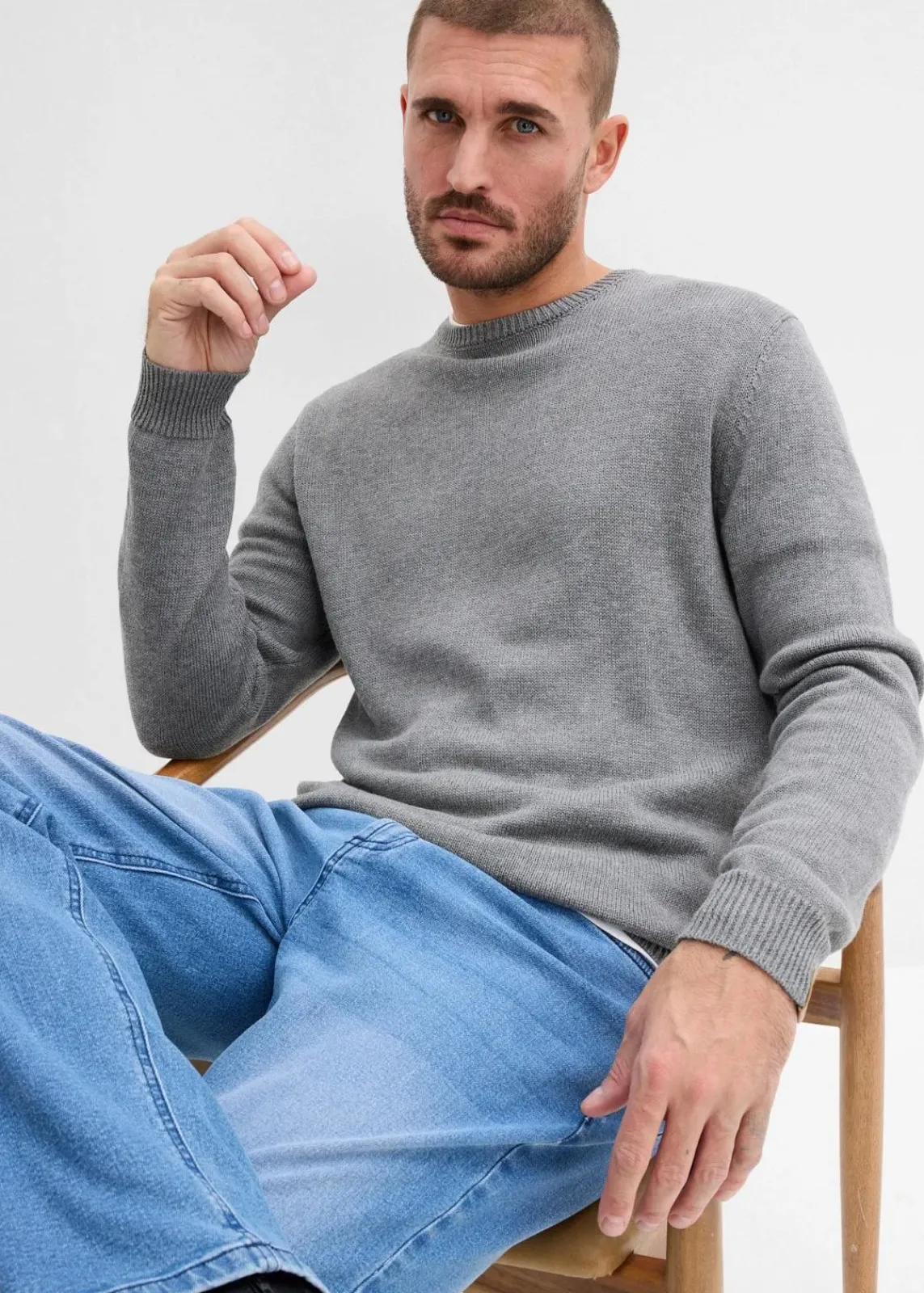 bonprix Große Größen|Basics|Pullover grau meliert