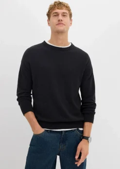 bonprix Große Größen|Pullover & Strickjacken|Pullover aus Struktur-Baumwoll-Mix schwarz