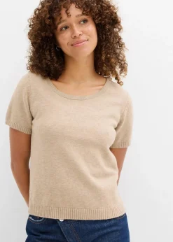 bonprix Nachhaltigere Materialien|Pullover & Strickjacken|Pullover, Kurzarm beige meliert