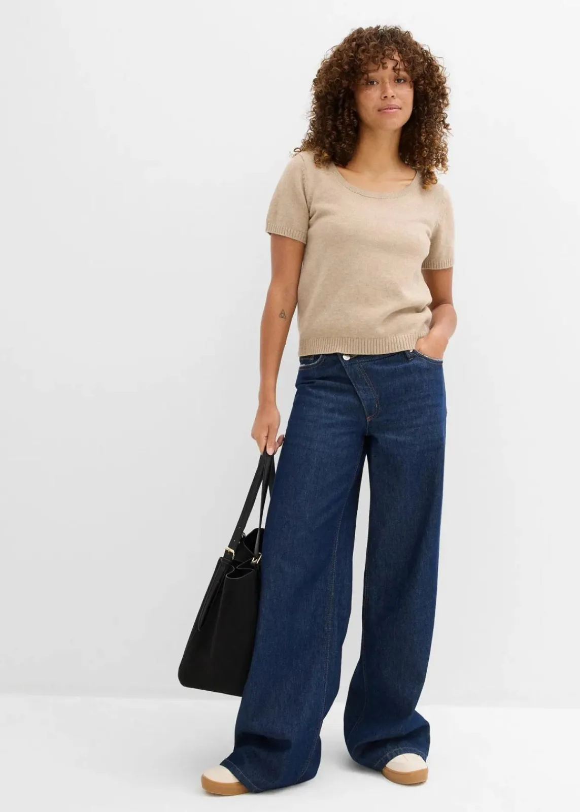 bonprix Nachhaltigere Materialien|Pullover & Strickjacken|Pullover, Kurzarm beige meliert