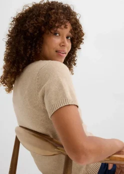 bonprix Nachhaltigere Materialien|Pullover & Strickjacken|Pullover, Kurzarm beige meliert