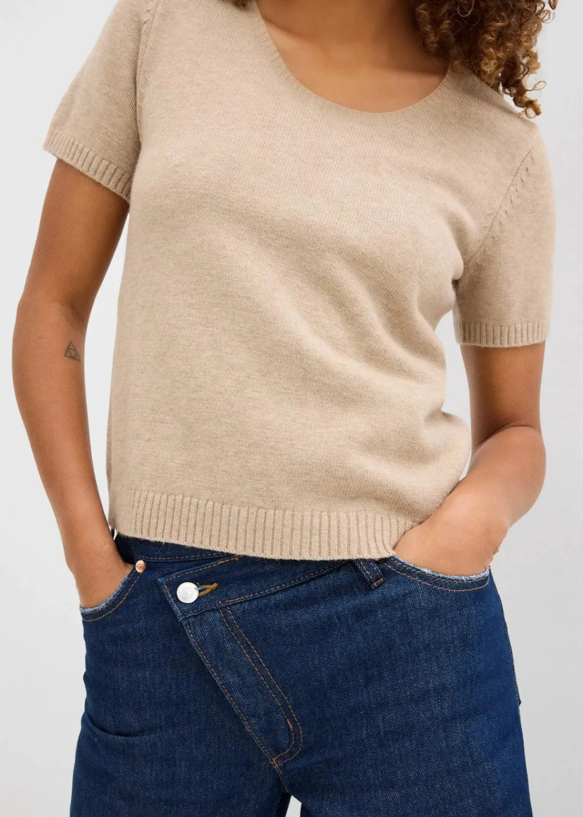 bonprix Nachhaltigere Materialien|Pullover & Strickjacken|Pullover, Kurzarm beige meliert