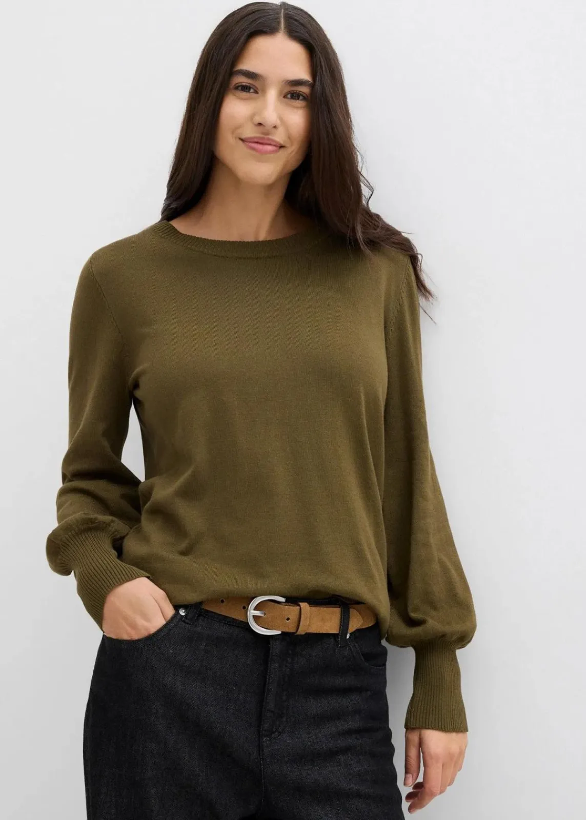 bonprix Strickmode|Pullover & Strickjacken|Pullover mit Ballon-Ärmel erdoliv