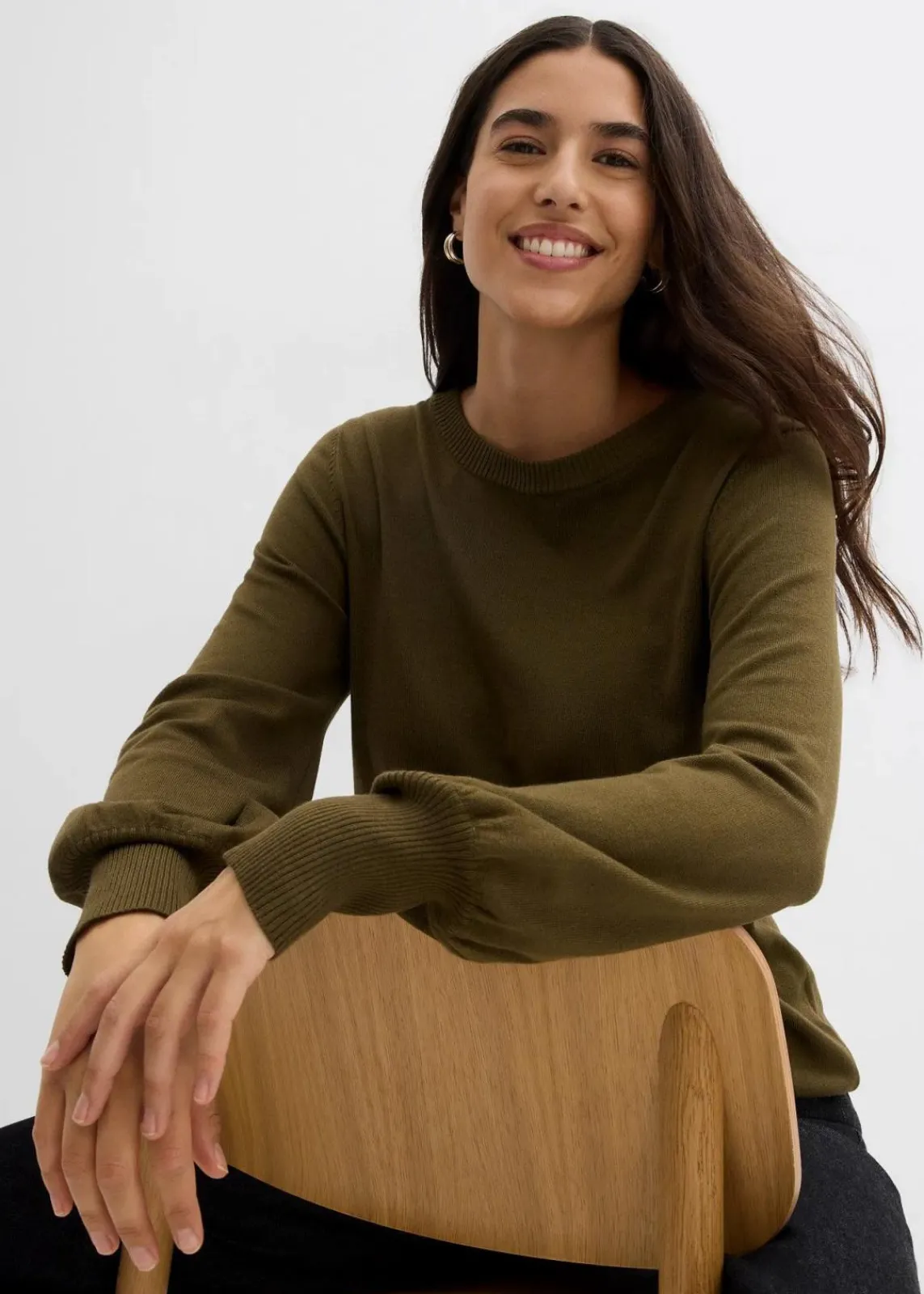 bonprix Strickmode|Pullover & Strickjacken|Pullover mit Ballon-Ärmel erdoliv