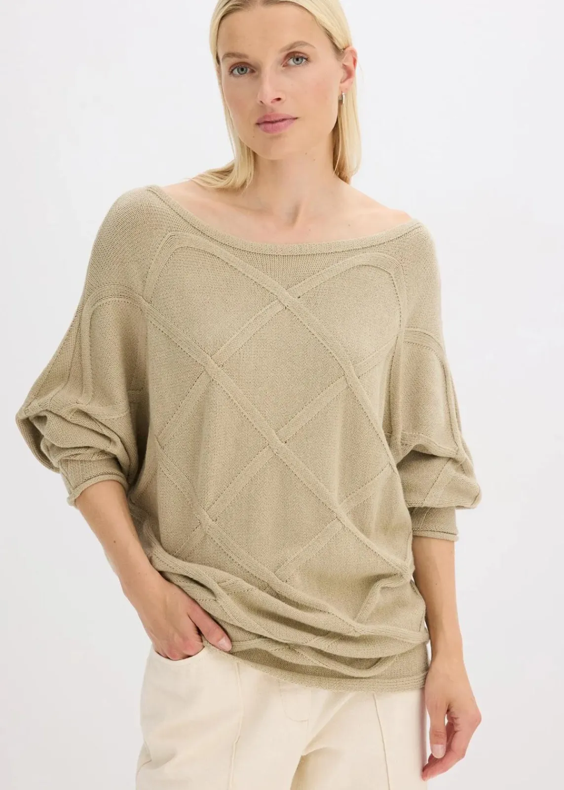 bonprix Bekleidung·Umstandsmode|Strickmode|Pullover mit horizonatalem Zopfmuster mattschilf