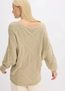 bonprix Bekleidung·Umstandsmode|Strickmode|Pullover mit horizonatalem Zopfmuster mattschilf