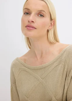 bonprix Bekleidung·Umstandsmode|Strickmode|Pullover mit horizonatalem Zopfmuster mattschilf