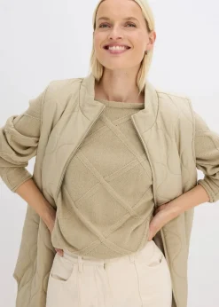 bonprix Bekleidung·Umstandsmode|Strickmode|Pullover mit horizonatalem Zopfmuster mattschilf