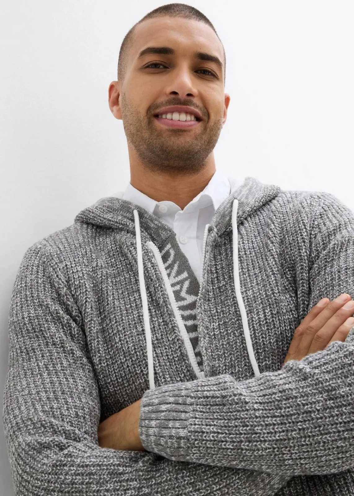 bonprix Pullover & Strickjacken|Große Größen|Pullover mit Kapuze hellgrau meliert