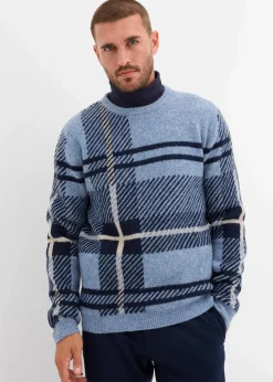 bonprix Große Größen|Pullover & Strickjacken|Pullover mit Karomuster beige/blau/dunkelblau kariert