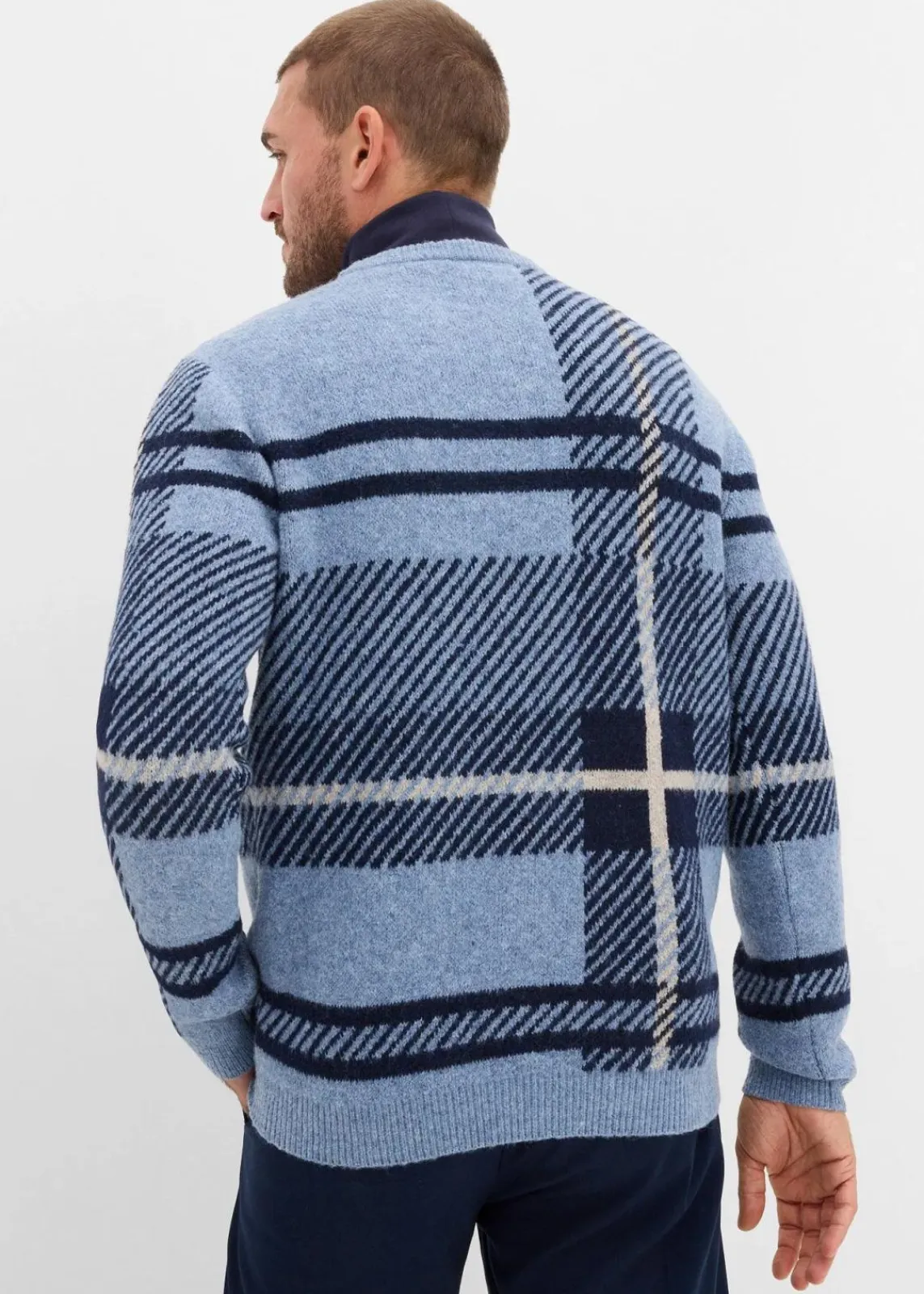 bonprix Große Größen|Pullover & Strickjacken|Pullover mit Karomuster beige/blau/dunkelblau kariert