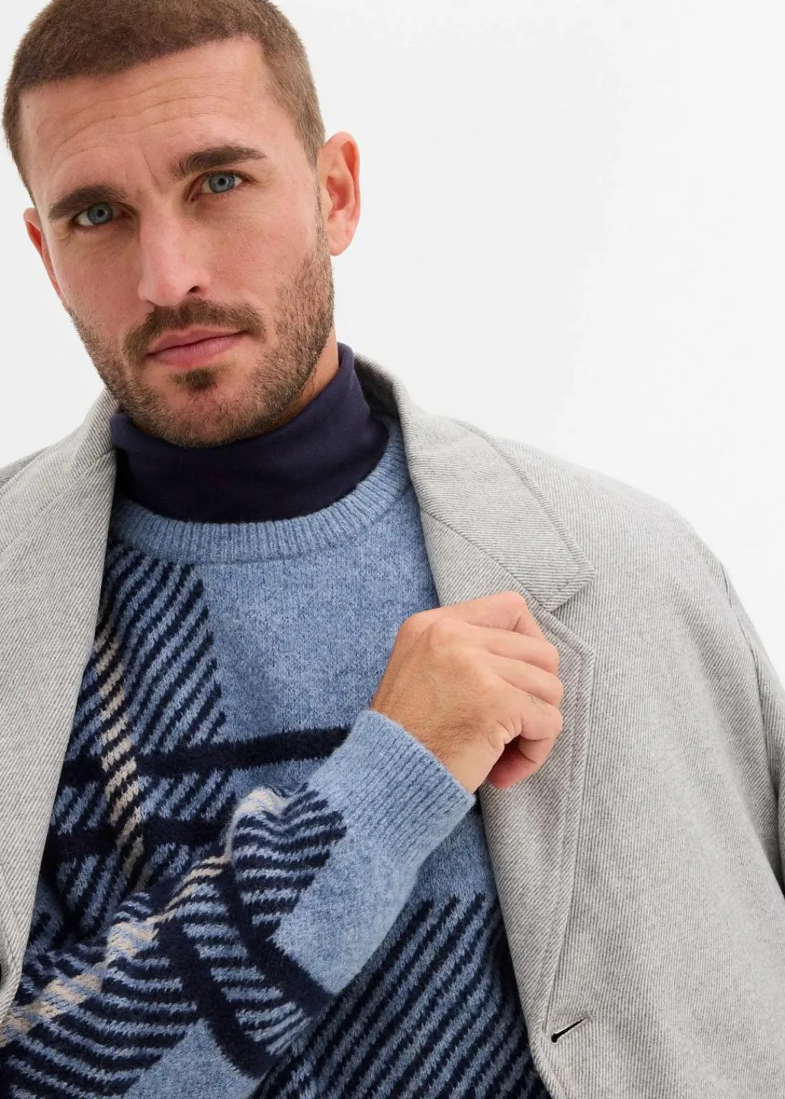 bonprix Große Größen|Pullover & Strickjacken|Pullover mit Karomuster beige/blau/dunkelblau kariert