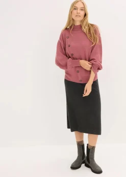 bonprix Strickmode|Pullover & Strickjacken|Pullover mit Knopfleiste softbeere