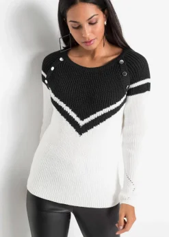 bonprix Bekleidung·Umstandsmode|Strickmode|Pullover mit Knöpfen schwarz/weiß