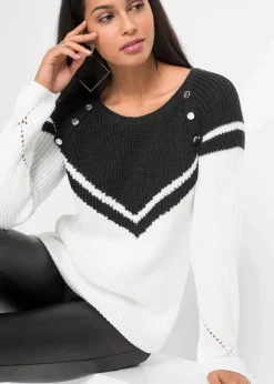 bonprix Bekleidung·Umstandsmode|Strickmode|Pullover mit Knöpfen schwarz/weiß