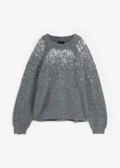 bonprix Bekleidung·Umstandsmode|Strickmode|Pullover mit Pailletten anthrazit meliert