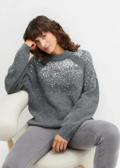 bonprix Bekleidung·Umstandsmode|Strickmode|Pullover mit Pailletten anthrazit meliert