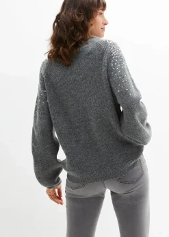 bonprix Bekleidung·Umstandsmode|Strickmode|Pullover mit Pailletten anthrazit meliert