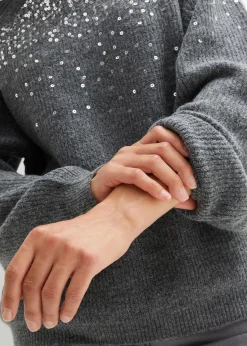 bonprix Bekleidung·Umstandsmode|Strickmode|Pullover mit Pailletten anthrazit meliert