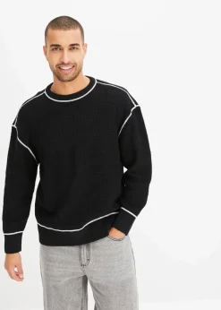 bonprix Große Größen|Pullover & Strickjacken|Pullover mit recycelter Baumwolle, Loose Fit schwarz/weiß