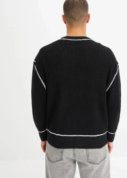 bonprix Große Größen|Pullover & Strickjacken|Pullover mit recycelter Baumwolle, Loose Fit schwarz/weiß
