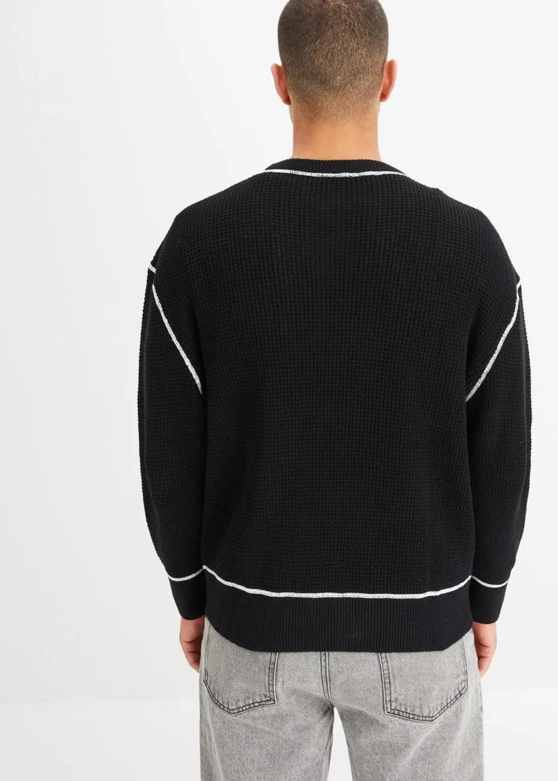 bonprix Große Größen|Pullover & Strickjacken|Pullover mit recycelter Baumwolle, Loose Fit schwarz/weiß