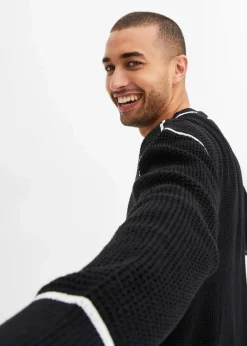 bonprix Große Größen|Pullover & Strickjacken|Pullover mit recycelter Baumwolle, Loose Fit schwarz/weiß
