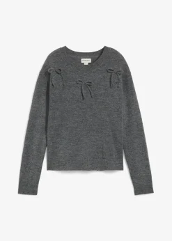 bonprix Pullover & Strickjacken|Strickmode|Pullover mit Schleifen anthrazit meliert