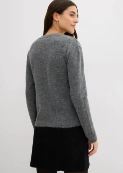 bonprix Pullover & Strickjacken|Strickmode|Pullover mit Schleifen anthrazit meliert