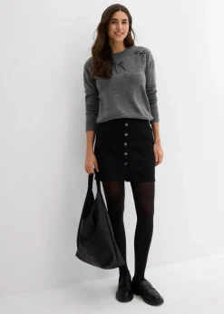 bonprix Pullover & Strickjacken|Strickmode|Pullover mit Schleifen anthrazit meliert