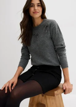bonprix Pullover & Strickjacken|Strickmode|Pullover mit Schleifen anthrazit meliert