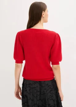 bonprix Pullover & Strickjacken|Strickmode|Pullover mit Schleifen-Applikation salsarot