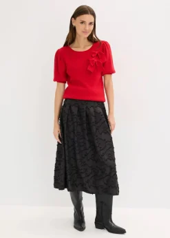 bonprix Pullover & Strickjacken|Strickmode|Pullover mit Schleifen-Applikation salsarot