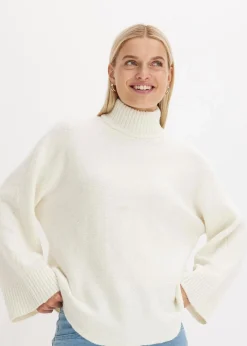 bonprix Pullover & Strickjacken|Strickmode|Pullover mit Stehkragen cremeweiß