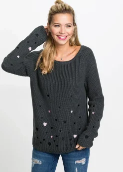 bonprix Bekleidung·Umstandsmode|Bekleidung·Jeans|Pullover mit Stickerei anthrazit bedruckt