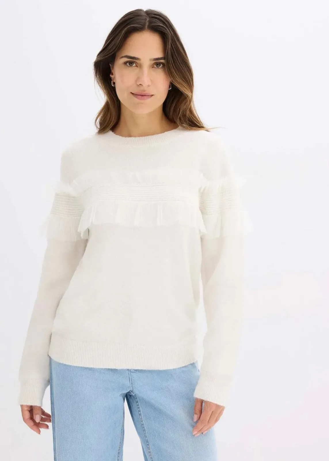 bonprix Bekleidung·Umstandsmode|Bekleidung·Jeans|Pullover mit Volants wollweiß