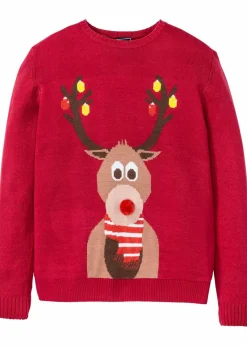 bonprix Pullover & Strickjacken|Große Größen|Pullover mit Weihnachtsmotiv dunkelrot