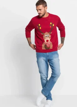 bonprix Pullover & Strickjacken|Große Größen|Pullover mit Weihnachtsmotiv dunkelrot