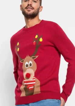 bonprix Pullover & Strickjacken|Große Größen|Pullover mit Weihnachtsmotiv dunkelrot