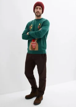 bonprix Große Größen|Pullover & Strickjacken|Pullover mit Weihnachtsmotiv tiefgrün