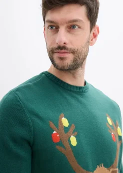 bonprix Große Größen|Pullover & Strickjacken|Pullover mit Weihnachtsmotiv tiefgrün